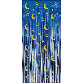 Eid lametta gardin - blå m. guld motiv