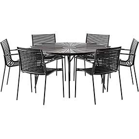 Kerteminde nonwood sort Ø130 cm, antracit stel med 6 Mood stole