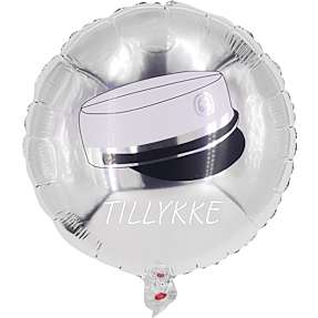 Studenter folieballon rund med studenterhue – sølvfarvet