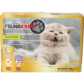 Vådfoder m. kylling i sovs og kylling/laks i gelé killinger