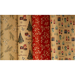 Kraft gavepapir 70 cm x 3 m - flere varianter - assorteret