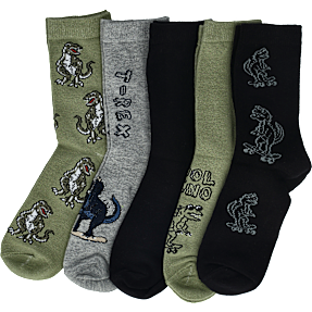 VRS børne 5-pak strømper str. 26/30 - sort/grøn/grå