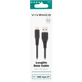 Vivanco Longlife USB-C/-A 2.0 kabel 2,5 m - sort