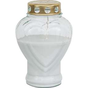 Havelys i hjerteglas med stormlåg 13x18 cm - hvid