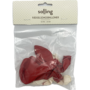 Salling latexballoner fødselsdag 10-pak - Rød/hvid