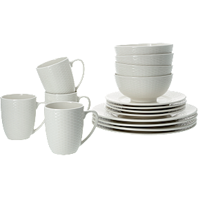 Ella servicesæt i hvidt stentøj - 16 dele