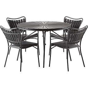 Kerteminde Ø110 nonwood havemøbelsæt med 4 stole - Sort/Antracit