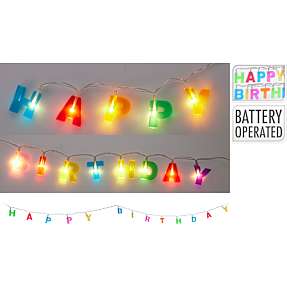 Lyskæde "Happy Birthday" - multifarvet