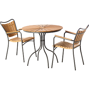 Kerteminde Ø80cm nonwood cafésæt med 2 stole - Teak/Antracit