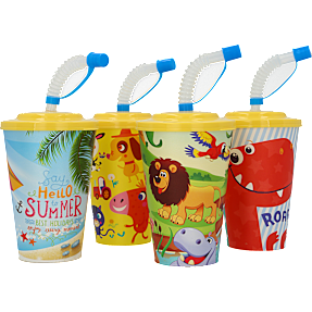 Drikkekop med sugerør – 400 ml – flere varianter – assorteret