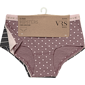 VRS børne 3-pak hipster str. 134/140 - rosa/sort
