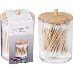 Opbevaringsboks inkl. vatpinde - bambuslåg