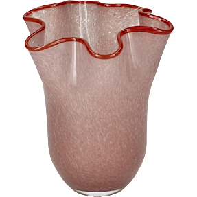 Glasvase D: 15 x 18 cm - rosa med rød kant
