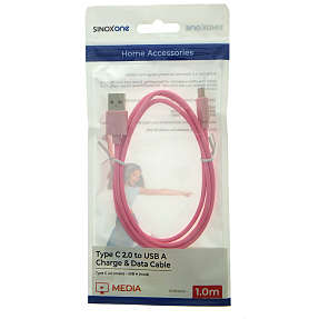 Sinox One USB C til USB A kabel. 1m. Pink