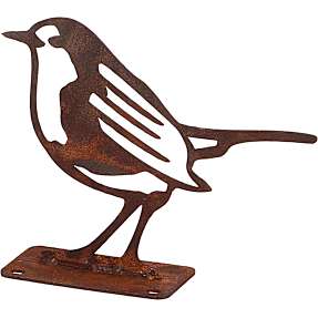 Dekorativ rødhalsfigur i rusten stål