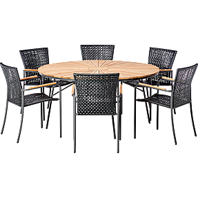 Kerteminde teak bord Ø150, antracit stel med 6 Mood Tokyo stole
