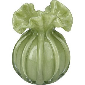 Glasvase med bølget kant H: 11 cm - lysegrøn