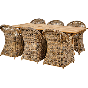 Marbella havebord med 6 Rimini havestole - natur