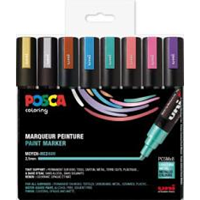 Posca PC5M tuscher 8-pak - metalfarver
