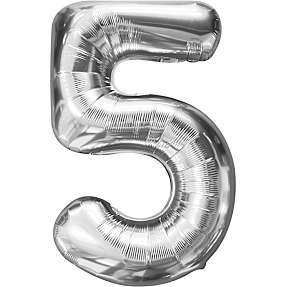 Folieballon "5" 86 cm - Sølv