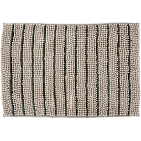 Chenille bademåtte - sandfarvet med grøn strib