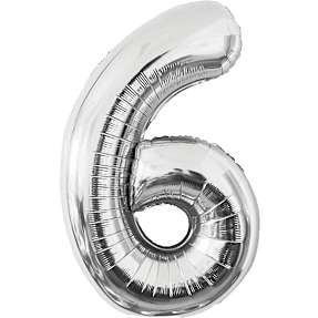 Folieballon "6" 86 cm - Sølv