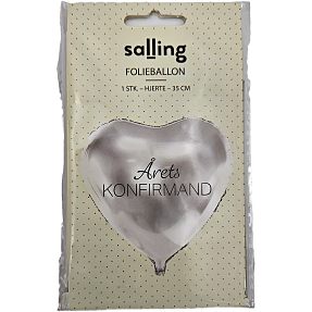Folieballon hjerteformet "Årets konfirmand" 35 cm - sølvfarvet