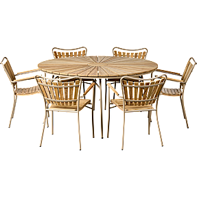 Kerteminde Ø150 teak havemøbelsæt med 6 stole - teak/dusty brown