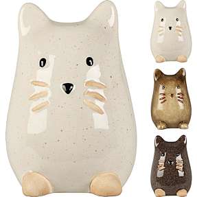 Havefigur kat i porcelæn 13 cm - flere varianter - assorteret