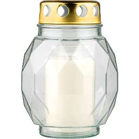 Havelys i diamond formet glas med stormlåg til refill 11x16 cm - Hvid