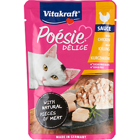 Vådfoder i sovs m. kylling