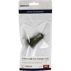 Sinox One 12W dobbelt USB-A biloplader - sort