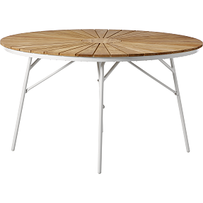 Kerteminde teak havebord Ø130 cm, hvidt stel