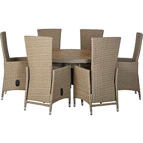 Serena havemøbelsæt med 6 Wells stole, Ø150 cm - natur