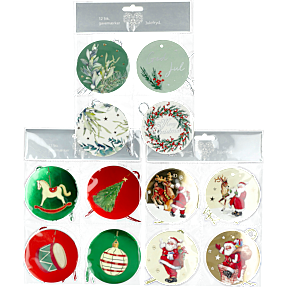 Gavemærker med julemotiv 12-pak - flere varianter - assorteret