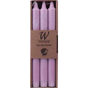 Windsor kronelys ren stearin 2,3x24 cm 6-pak - lilla