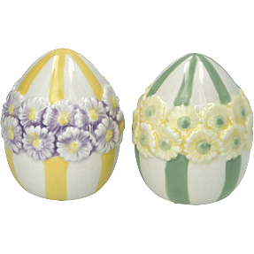 Keramikæg med blomster og striber 8,7 cm - flere varianter - assorteret