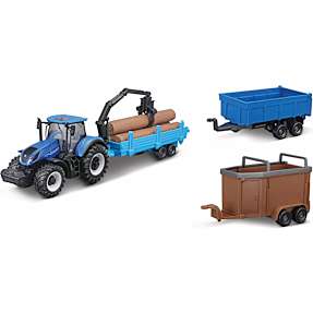 Burago traktor med 3 anhængere - flere varianter - assorteret