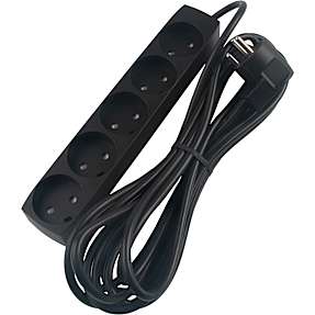 Stikdåse med 5 udtag og jord - sort