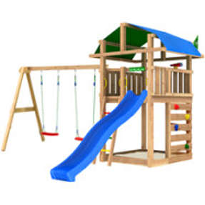 Jungle Gym Fort 2.1 legetårn inkl. Swing Module og blå rutsjebane