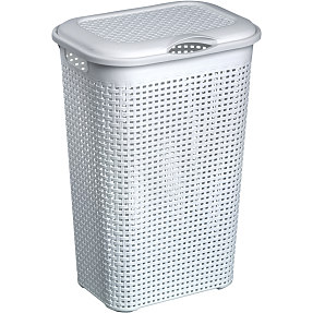 Rattan tøjkurv med låg 50 liter - hvid