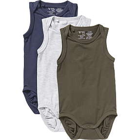 VRS baby 3-pak body str. 56 - mørkeblå/grå/grøn