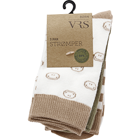 VRS børn 3-pak strømper str. 35/37 - beige/grøn