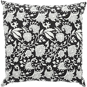 Salling pyntepude - sort og hvid med blomsterprint