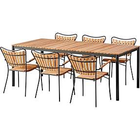 Mood teak 208x100 cm sæt, antracit stel med 6 Kerteminde stole