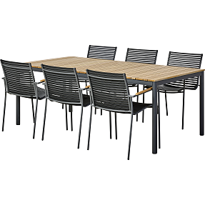 Mood Classic bord med 6 Mood Classic stole - antracit/teak