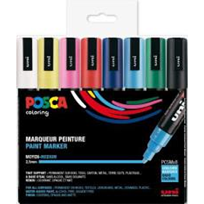 Posca PC5M tuscher 8-pak - standardfarver