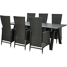 New York havebord med 6 Wells havestole - sort
