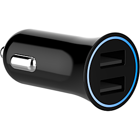 Sinox 12V dobbelt USB A biloplader 2,4A - sort