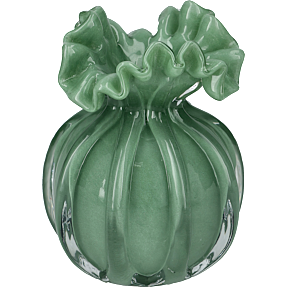 Glasvase med bølget kant H: 11 cm - mørkegrøn